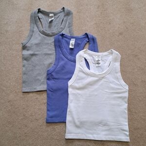 Reflex Set Of 3 Tanks Racer Back Ribbed Seamless Grey White Blue Size Small